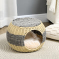Load image into Gallery viewer, Wicker Cat House, Rattan Raised Cat Bed, Cosy Kitten Cave with Soft Washable Cushion, Φ40 x 30cm
