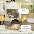 Load image into Gallery viewer, Wicker Cat House, Rattan Raised Cat Bed, Cosy Kitten Cave with Soft Washable Cushion, Φ40 x 30cm
