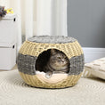 Load image into Gallery viewer, Wicker Cat House, Rattan Raised Cat Bed, Cosy Kitten Cave with Soft Washable Cushion, Φ40 x 30cm
