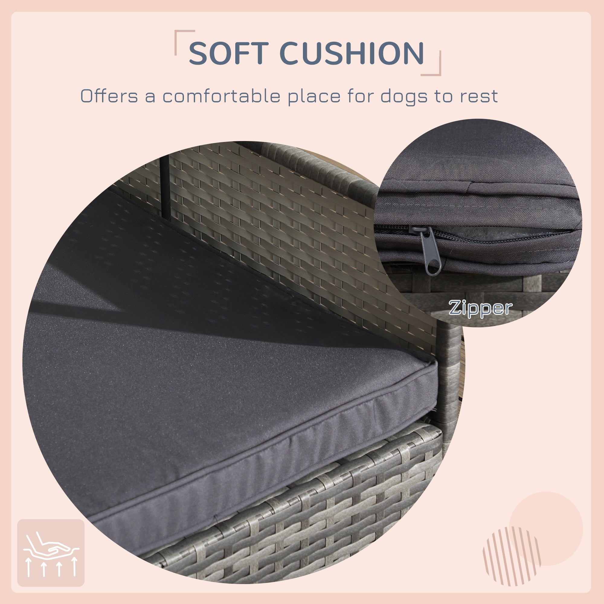 PawHut Outdoor Wicker Dog House with Canopy, Rattan Dog Bed with Soft Cushion Removable Cover for Medium and Large Dogs, Dark Gray
