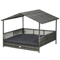 Load image into Gallery viewer, PawHut Outdoor Wicker Dog House with Canopy, Rattan Dog Bed with Soft Cushion Removable Cover for Medium and Large Dogs, Dark Gray
