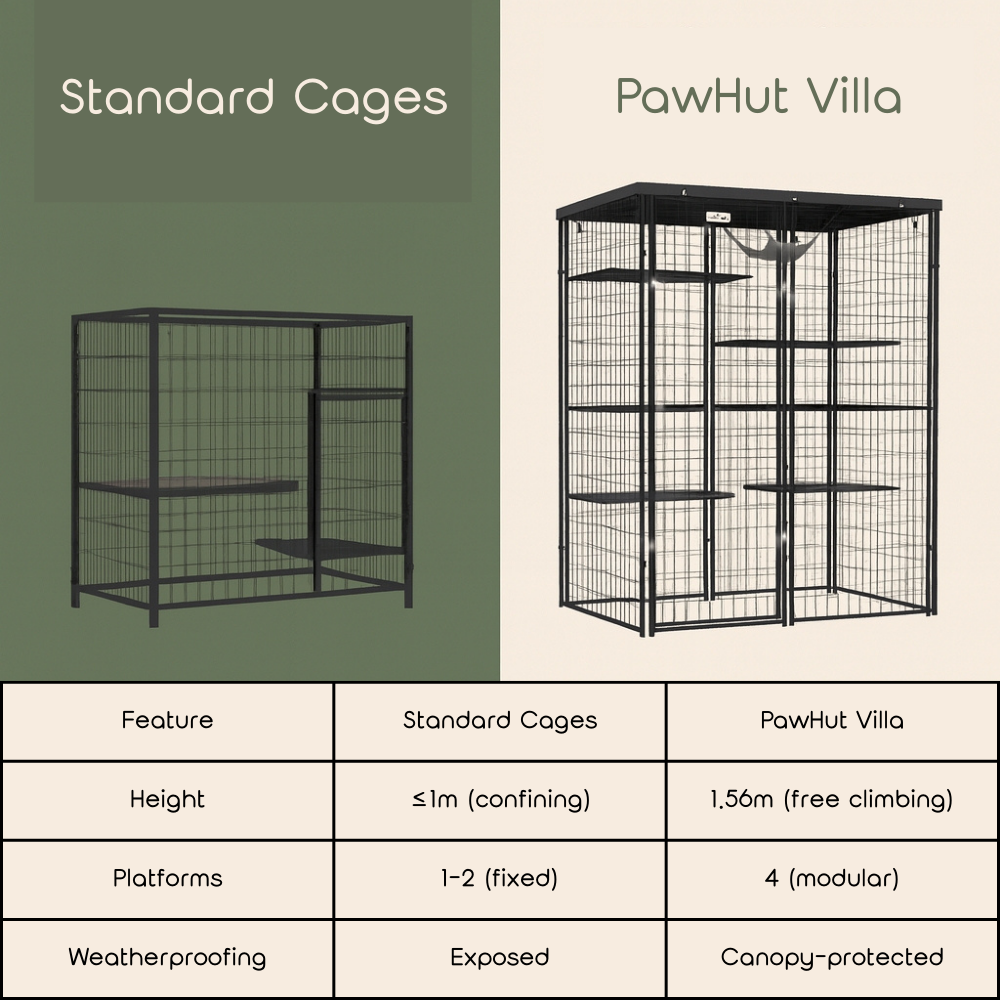 Weld Wire Outdoor Cat Enclosure with Waterproof Cover  for 1-3 Kittens 69" x 22" x 62" Black
