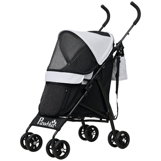 Pet stroller for Miniature Dogs, Foldable Dog Stroller with Shoulder Strap, 4 Wheels Pet Pram with Storage Bag, Cup Holder, Light Grey
