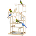 Load image into Gallery viewer, Parrot Play Stand, 95 cm Wooden Bird Playground with Ladders, Chain Toy, Stainless Steel Cups and Tray, Bird Cage Accessories for Parakeets, Cockatiels, Finches, Lovebirds, Budgie
