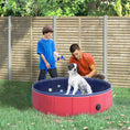 Load image into Gallery viewer, Foldable Dog Pool, 80 x 20 cm Pet Paddling Pool with Wood Board Support and Anti-Slip Bottom, Portable Doggy Paddling Pool for Garden and Outdoor Use, Red
