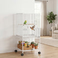 Load image into Gallery viewer, Detachable Bird Cage on Wheels, for Finches, Parakeets, Budgies, Budgie Cage, Parrot Aviary with Accessories, Storage Shelf - White
