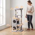 Load image into Gallery viewer, 52" Cat Tree, Multi-Level Large Cat Tower House with 2-Tier Condo, Bed, Sisal Scratching Posts and Teaser Toys for Indoor Kittens Activity Center, Light Grey
