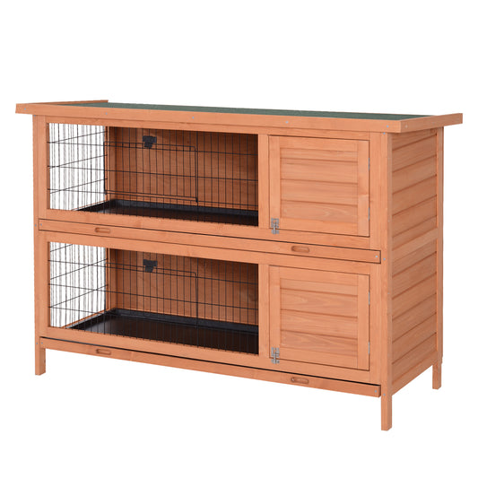 54" 2-Story Large Rabbit Hutch Bunny Cage Wooden Pet House Small Animal Habitat with Lockable Doors, No Leak Tray and waterproof Roof for Rabbits, Chickens, Ducks, Outdoor/Indoor Natural