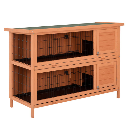 54" 2-Story Large Rabbit Hutch Bunny Cage Wooden Pet House Small Animal Habitat with Lockable Doors, No Leak Tray and waterproof Roof for Rabbits, Chickens, Ducks, Outdoor/Indoor Natural