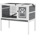 Load image into Gallery viewer, Wooden Rabbit Hutch, Elevated Guinea Pig Cage w/ Openable Roof, Ladder, Removable Tray, 90 x 53 x 87cm - Grey
