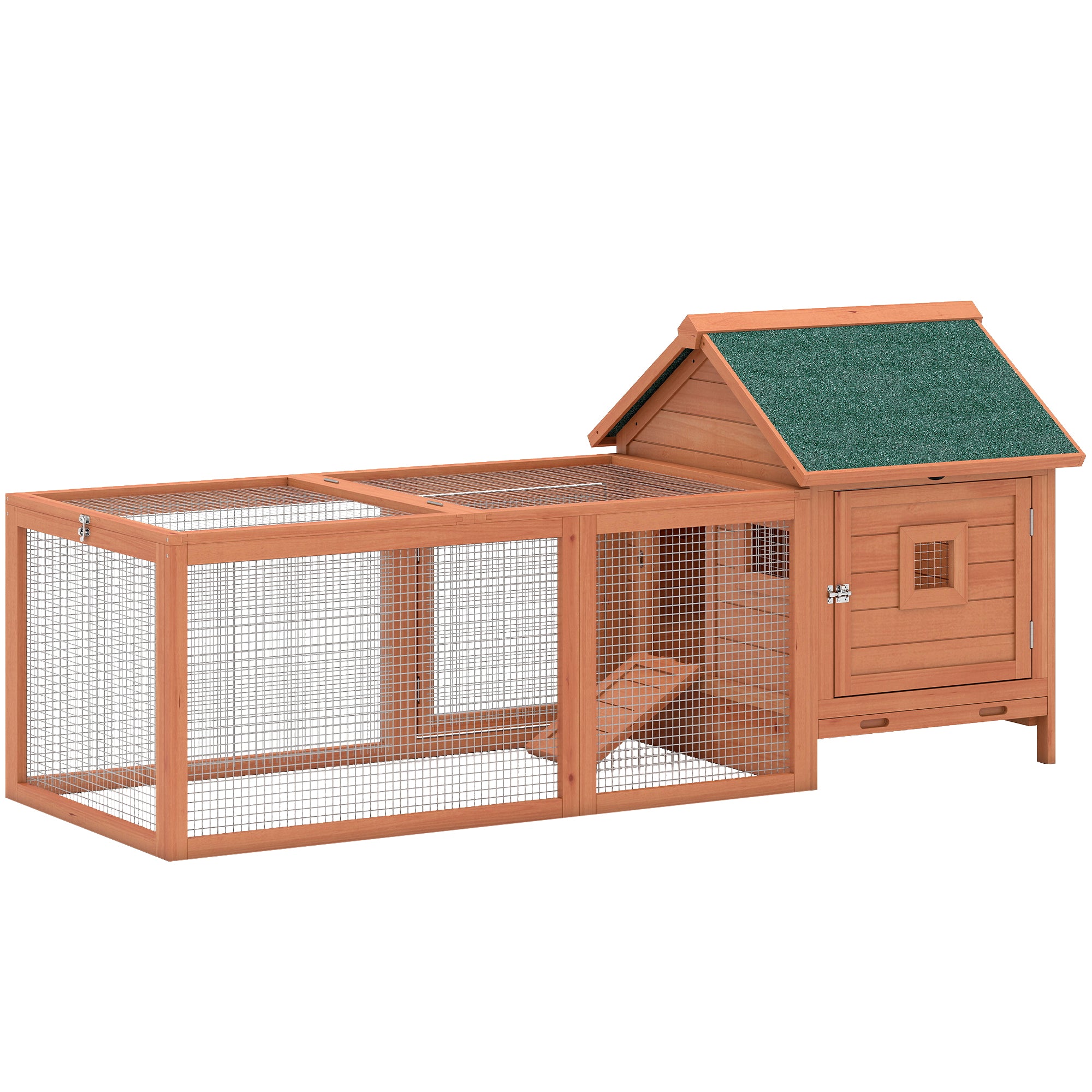 72" Chicken Coop, Wooden Hen House for 2 Chickens, Poultry Cage with Run, Nesting Box, Removable Tray, Waterproof Roof, Ramp, Perch,Duck House Rabbit Hutch, Orange