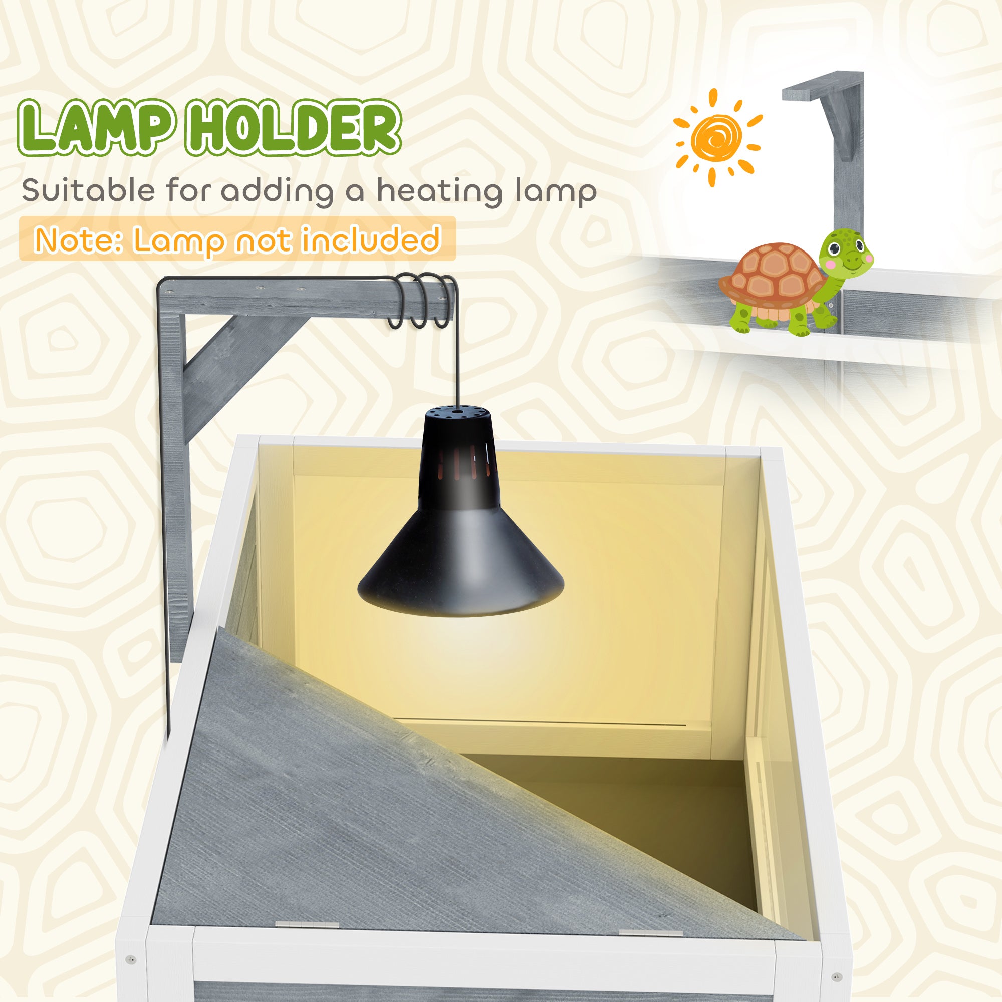 Wooden Tortoise House with Storage Shelf, Tortoise Enclosure Habitat with Clear Windows, Lamp Holder, Openable Top, Built-in Tray, for Indoor Use, Grey