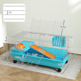 Load image into Gallery viewer, 35"L Small Animal Cage, Rolling Bunny Cage, Guinea Pig Cage with Wheels, Food Dish, Water Bottle, Hay Feeder, Platform, Ramp for Chinchilla, Blue
