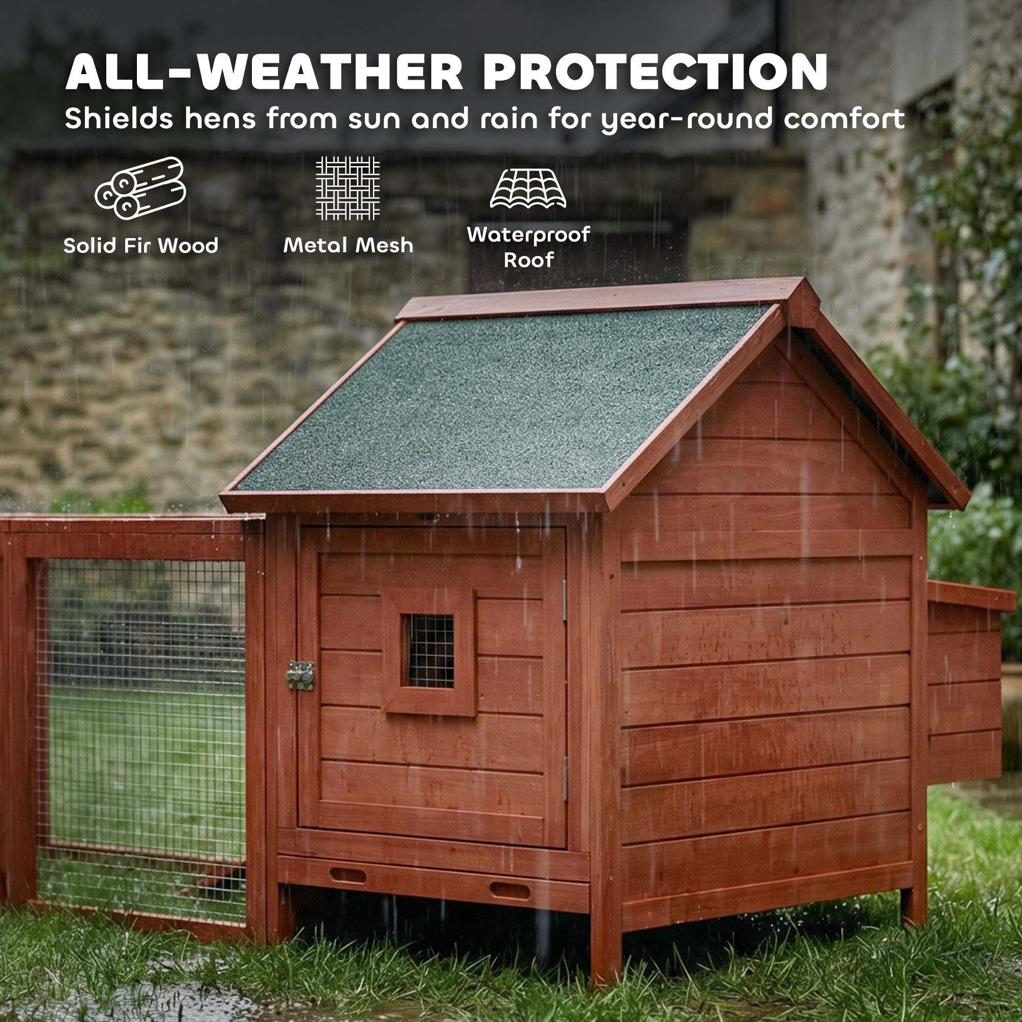 72" Chicken Coop, Wooden Hen House for 2 Chickens, Poultry Cage with Run, Nesting Box, Removable Tray, Waterproof Roof, Ramp, Perch,Duck House Rabbit Hutch, Orange