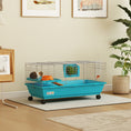 Load image into Gallery viewer, 35"L Small Animal Cage, Rolling Bunny Cage, Guinea Pig Cage with Wheels, Food Dish, Water Bottle, Hay Feeder, Platform, Ramp for Chinchilla, Blue
