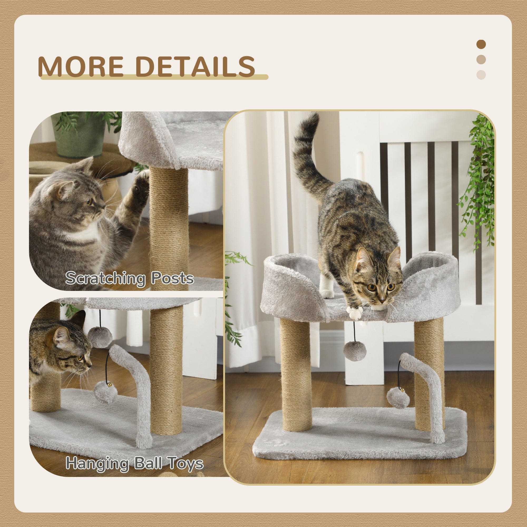 Cat Tree, 16.5" Small Cat Tower Condo for Indoor Cats with Jute Scratching Posts, Top Perch, Dangling Balls, Cat Activity Centre, Grey