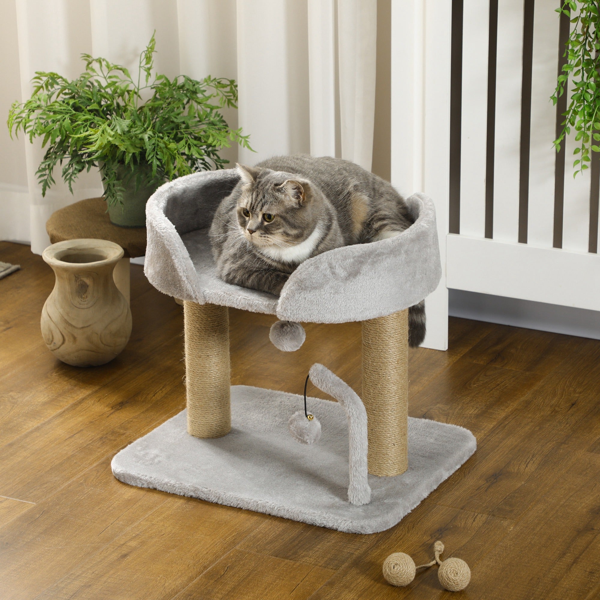 Cat Tree, 16.5" Small Cat Tower Condo for Indoor Cats with Jute Scratching Posts, Top Perch, Dangling Balls, Cat Activity Centre, Grey