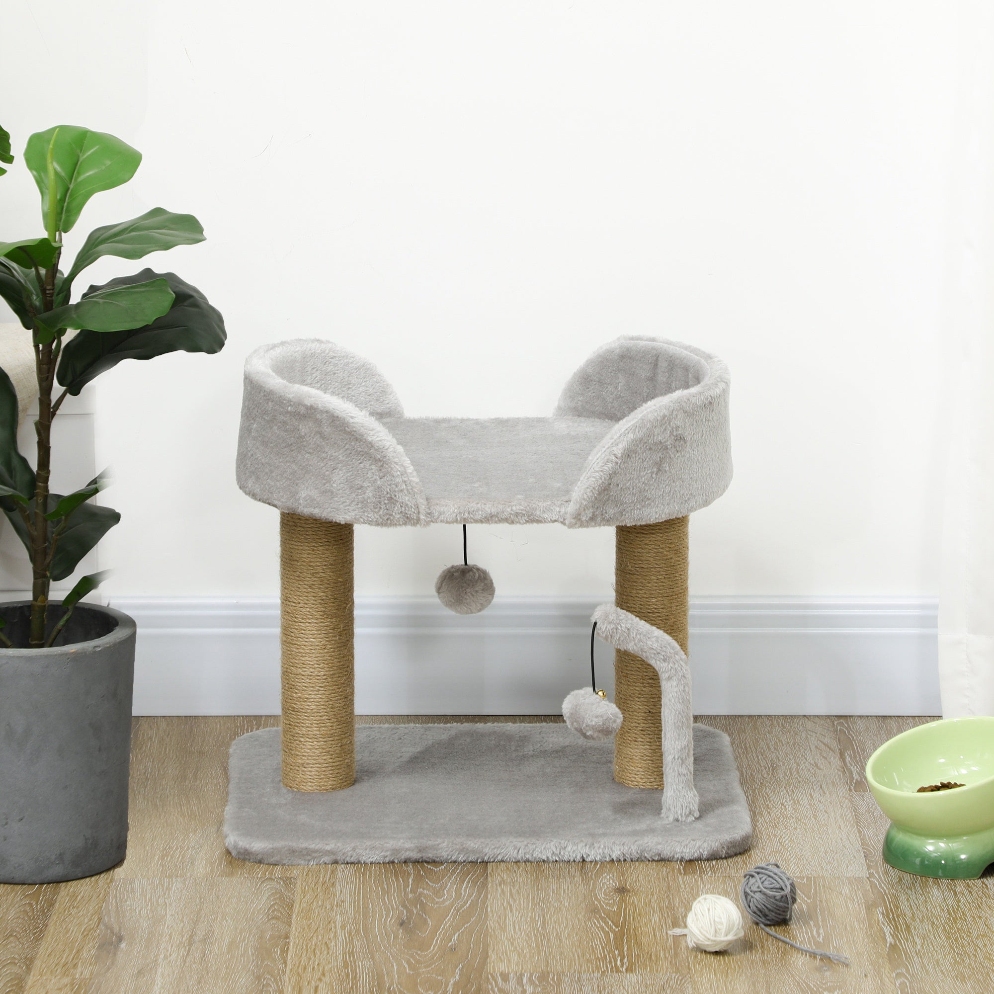 Cat Tree, 16.5" Small Cat Tower Condo for Indoor Cats with Jute Scratching Posts, Top Perch, Dangling Balls, Cat Activity Centre, Grey