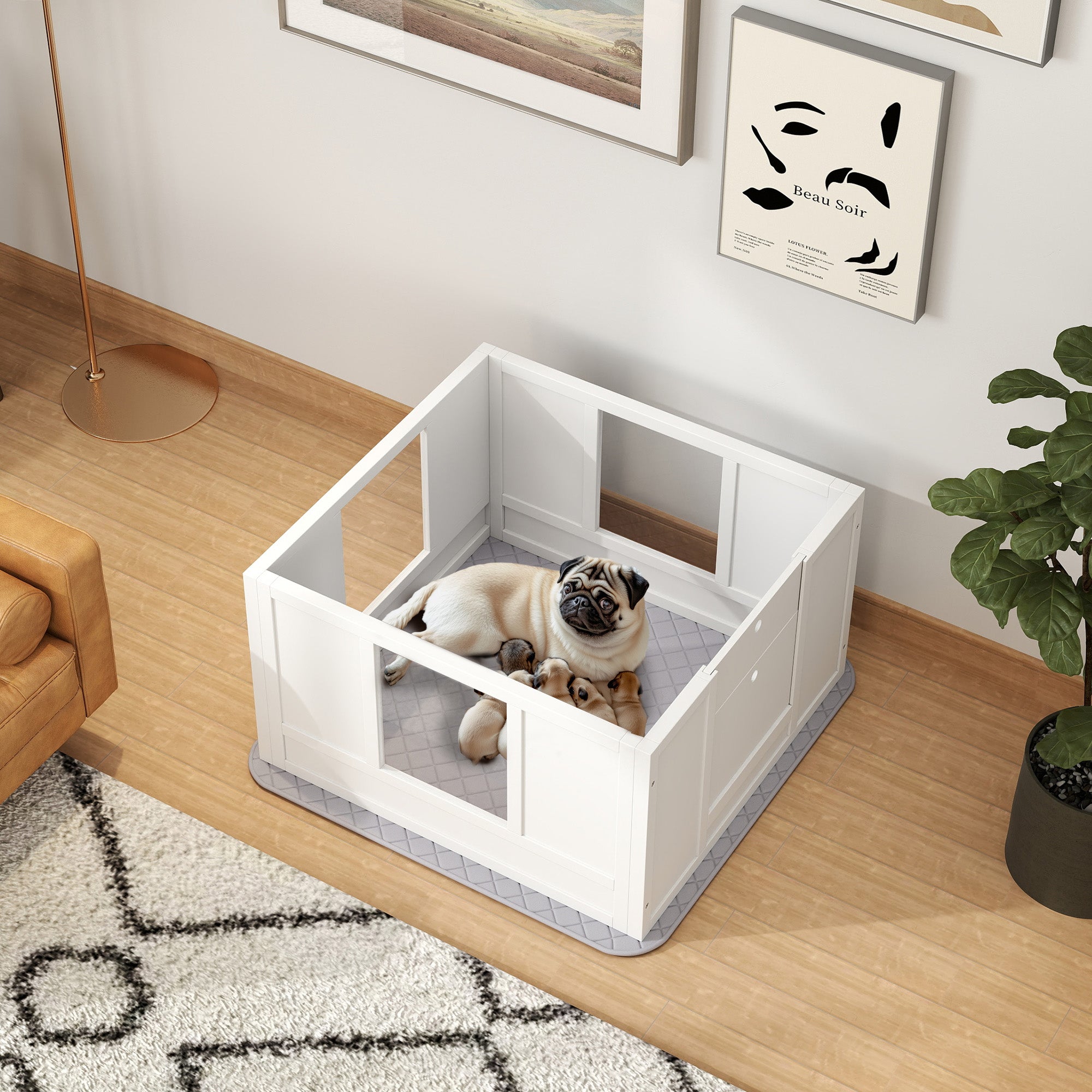 PawHut Whelping Box For Dogs 81x39x20 Inches - Removable Door Puppy Pen For Breeding