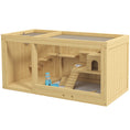 Load image into Gallery viewer, Wooden Hamster Cage with Water Bottle, Small Animal Exercise Play House with Platforms, Openable Roof, Sliding Tray, Hut, Seesaws, Natural Wood Finish
