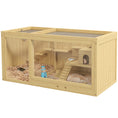 Load image into Gallery viewer, Wooden Hamster Cage with Water Bottle, Small Animal Exercise Play House with Platforms, Openable Roof, Sliding Tray, Hut, Seesaws, Natural Wood Finish
