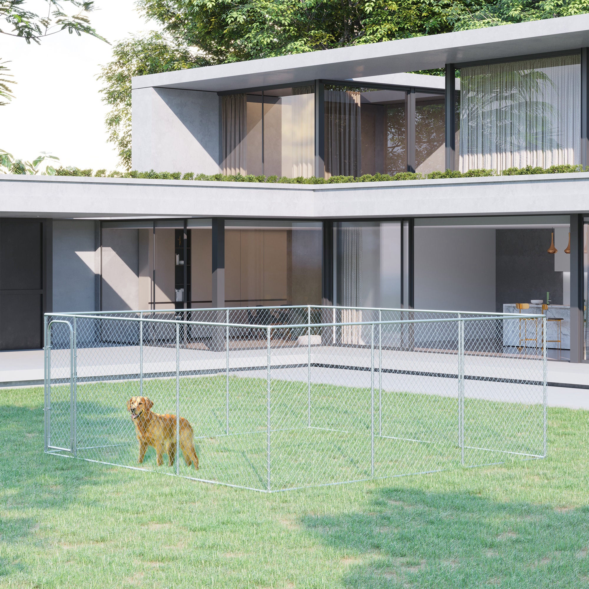 228 Sq. Ft. Dog Playpen Outdoor, Walk-in Dog Run Kennel Puppy Exercise Pen with Galvanized Steel Frame, for Small and Medium Dogs, 15.1' x 15.1' x 6'