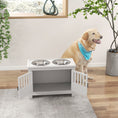 Load image into Gallery viewer, Raised Dog Bowls for Large Dogs, Pet Feeding Station, Doors with Latch, Storage Cabinet, Two Stainless Steel Bowls - White
