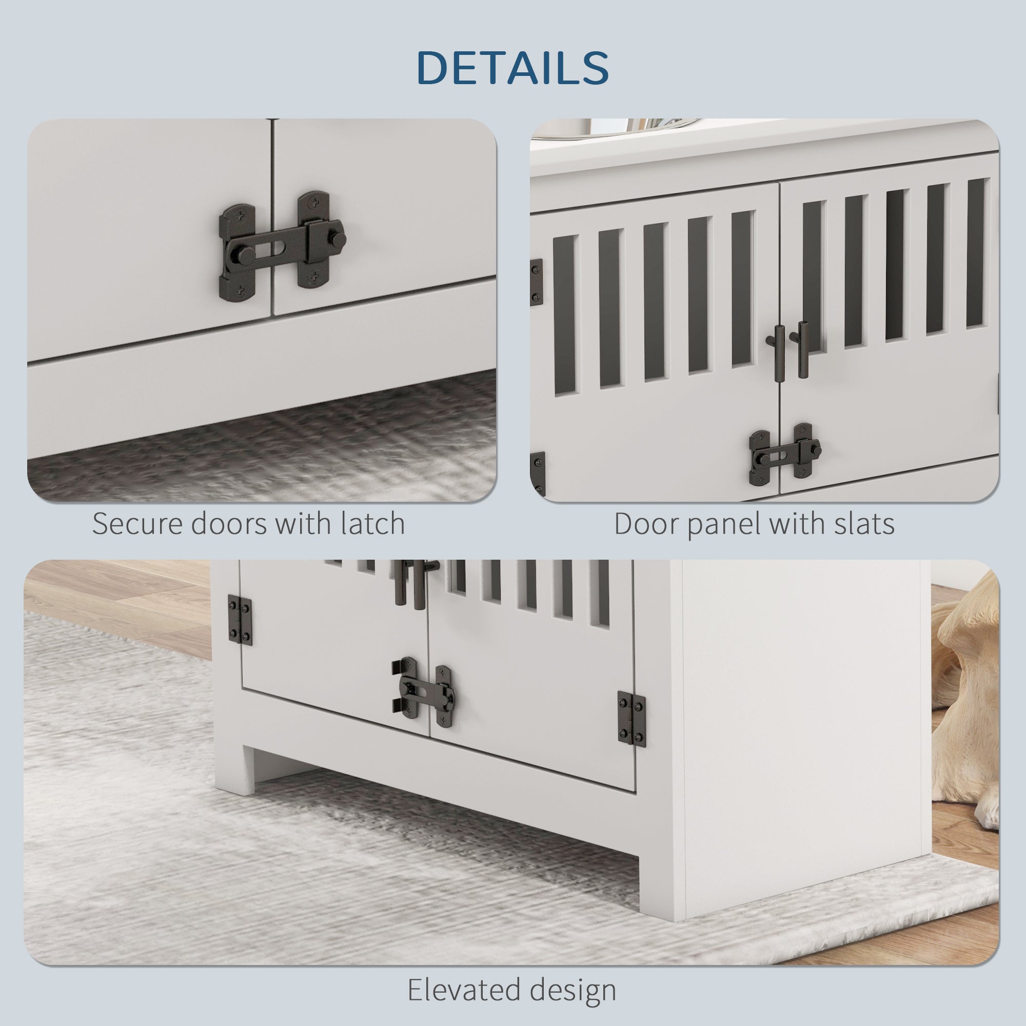 Raised Dog Bowls, Elevated Dog Feeder with 2 Stainless Bowls, Storage Cabinet, Door, for Extra Large Dogs, White