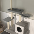 Load image into Gallery viewer, Cat Tree with Hidden Litter Box, 2-in-1 Floor-to-Ceiling Cat Litter Box Furniture with Cat House, Bed, Hammock, Scratching Posts and Platforms for Indoor Use - Grey
