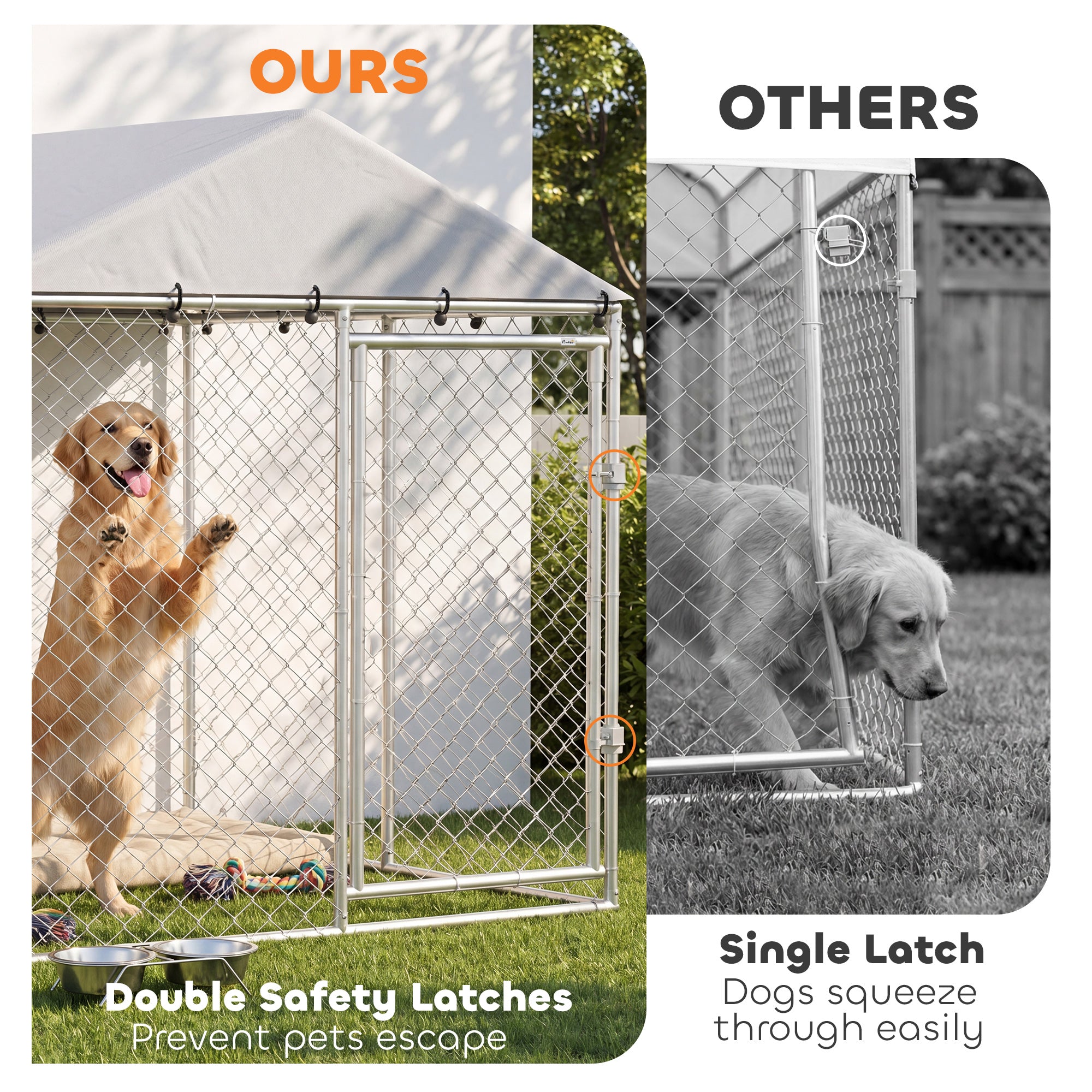 Outdoor Dog Kennel Dog Run with Water and UV Resistant Cover for Small and Medium Sized Pets, 6.6' x 6.6' x 6.6', Silver