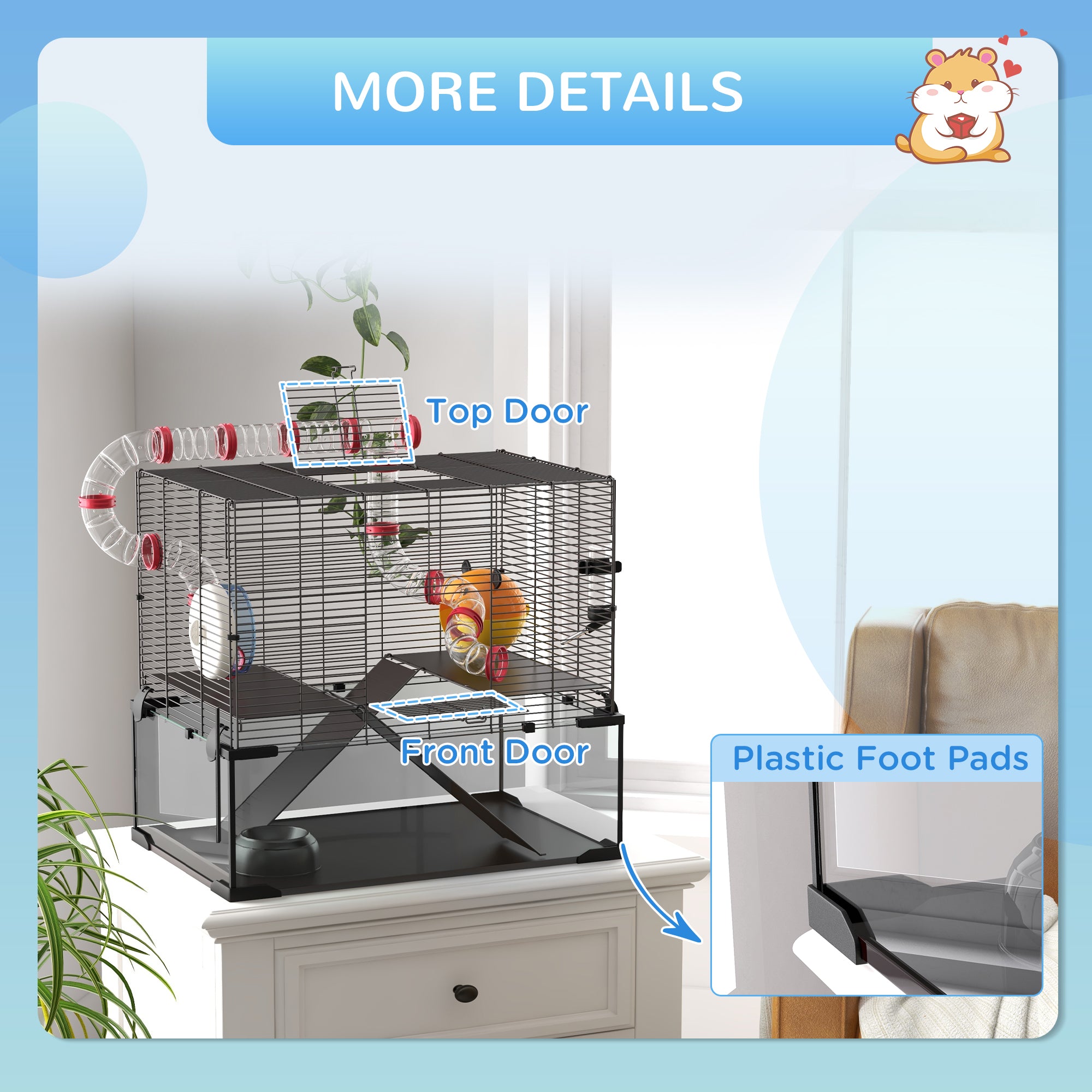 Hamster Cage, Gerbil Cage with Glass Basin, Tunnel Tube System, Ramps, Platforms, Hut, Exercise Wheel, Water Bottle, Dish, for Syrian and Dwarf Hamsters, 24" x 16" x 22"