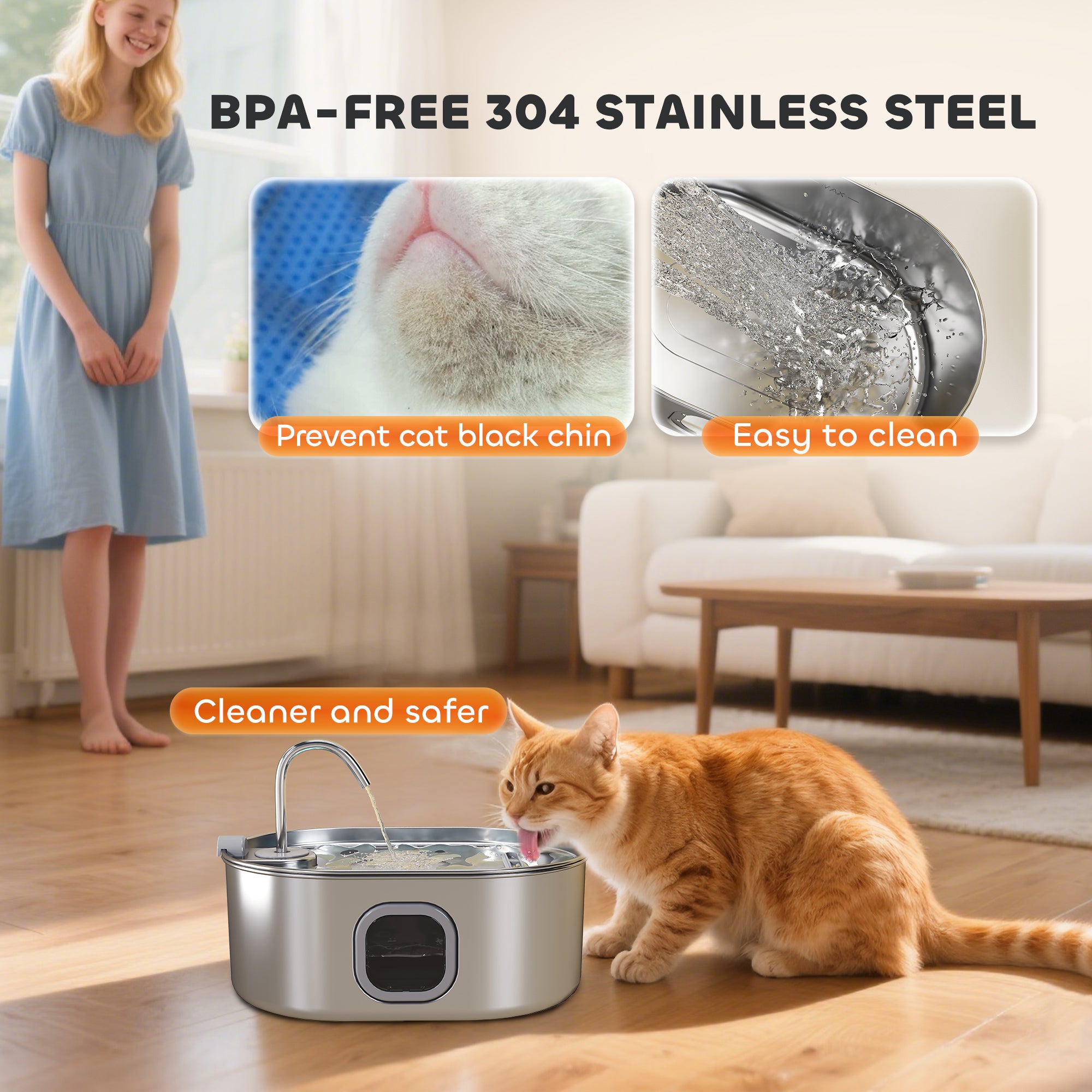 Cat Water Fountain Stainless Steel, 246 oz. / 7L Automatic Pet Fountain with Filters, Ultra-Quiet Pump, Visibility Window, Dog Water Bowl Dispenser for Cats, Dogs and Multi-Pet Homes