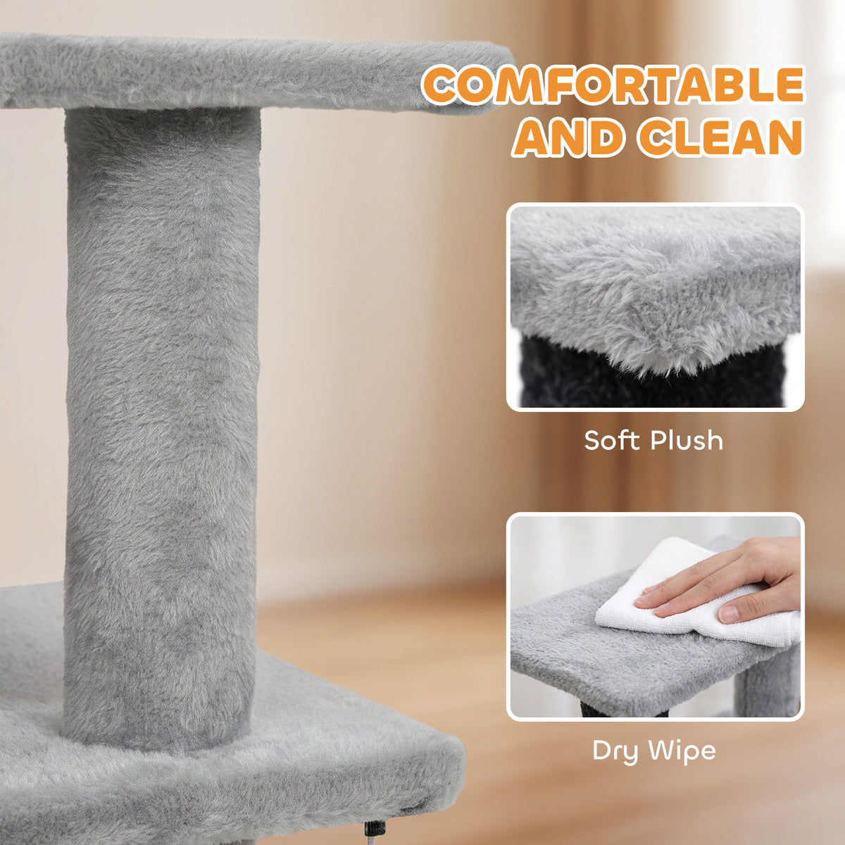 Pet Stairs, Cat Stairs with 2/3/4-Step Flexible Setup for Bed, Sofa, Pet Steps with Scratching Posts for Indoor Cats/Dogs to Climb High Bed and Couch, Gray