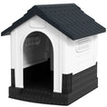 Charger l'image dans la visionneuse de la galerie, Outdoor Dog House, Plastic Dog Kennel, Water-Resistant Pet Shelter with Windows, Base Support for Garden Patio, Miniature Dogs, 25" x 22" x 26" - Dark Grey
