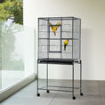 Load image into Gallery viewer, 30" Rolling Metal Bird Cage Feeder with Detachable Rolling Stand, Storage Shelf, Wood Perch & Food Container
