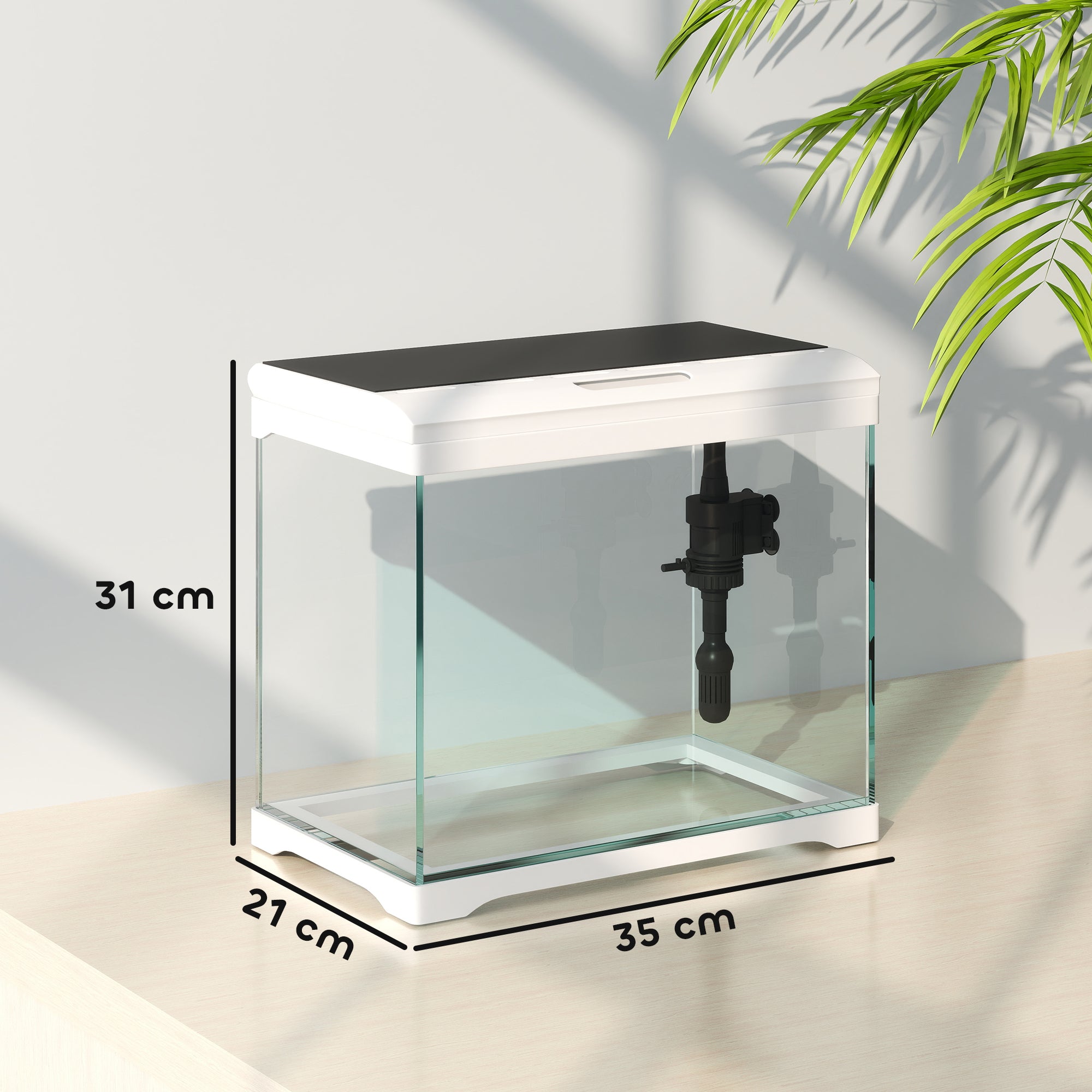 17L Fish Tank, Glass Aquarium with Filter System, LED Light, Water Pump, Fish Tank Starter Kits for Betta, Goldfish, Shrimps, White