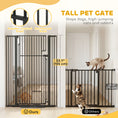 Load image into Gallery viewer, 53.1" Tall Pet Gate with Cat Door, 32"-42.5" Wide Adjustable Pressure Mounted Dog Gate for Doorways, Hallways, Stairs, Includes 2 Extensions, No Drilling, Black
