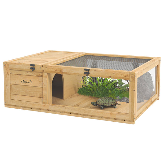 Wood Tortoise House Indoor Outdoor Turtle Habitat Reptile Cage for Lizards, Geckos, 35.8" x 23.8" x 12.6", Yellow