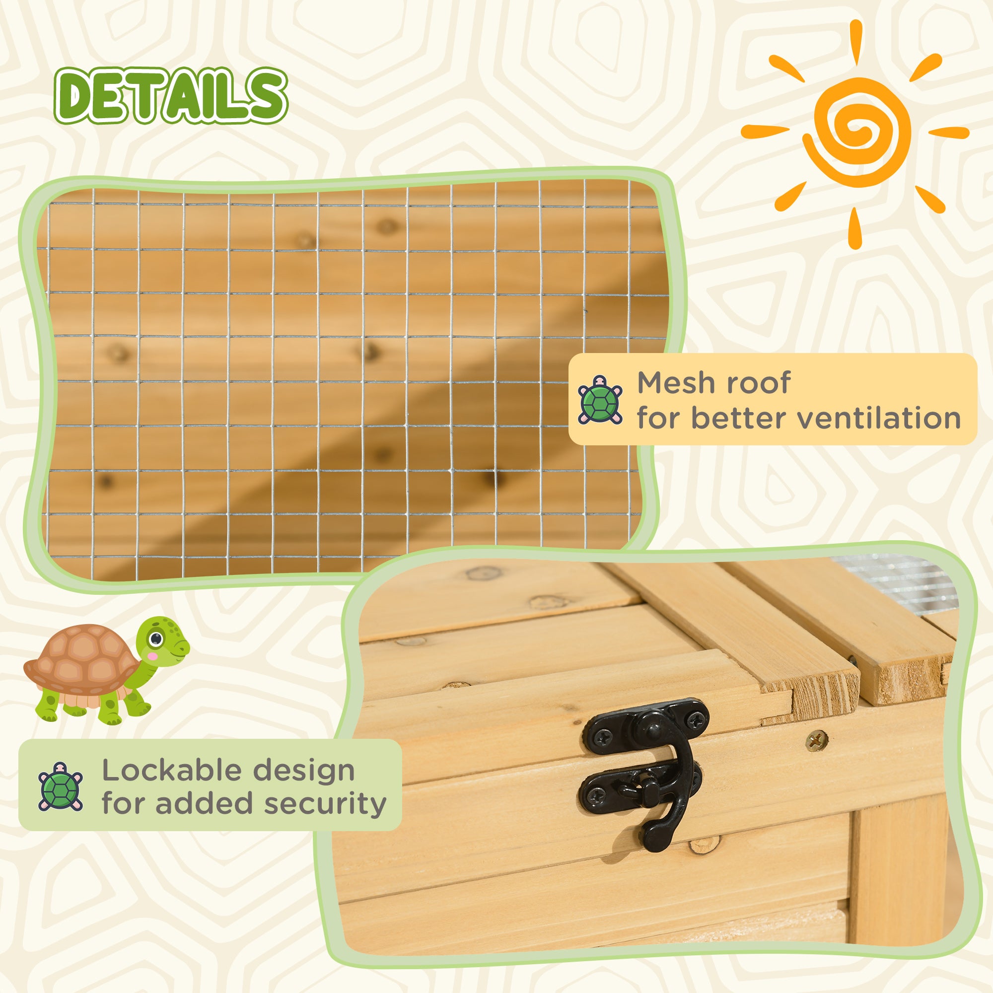 Wood Tortoise House Indoor Outdoor Turtle Habitat Reptile Cage for Lizards, Geckos, 35.8" x 23.8" x 12.6", Yellow