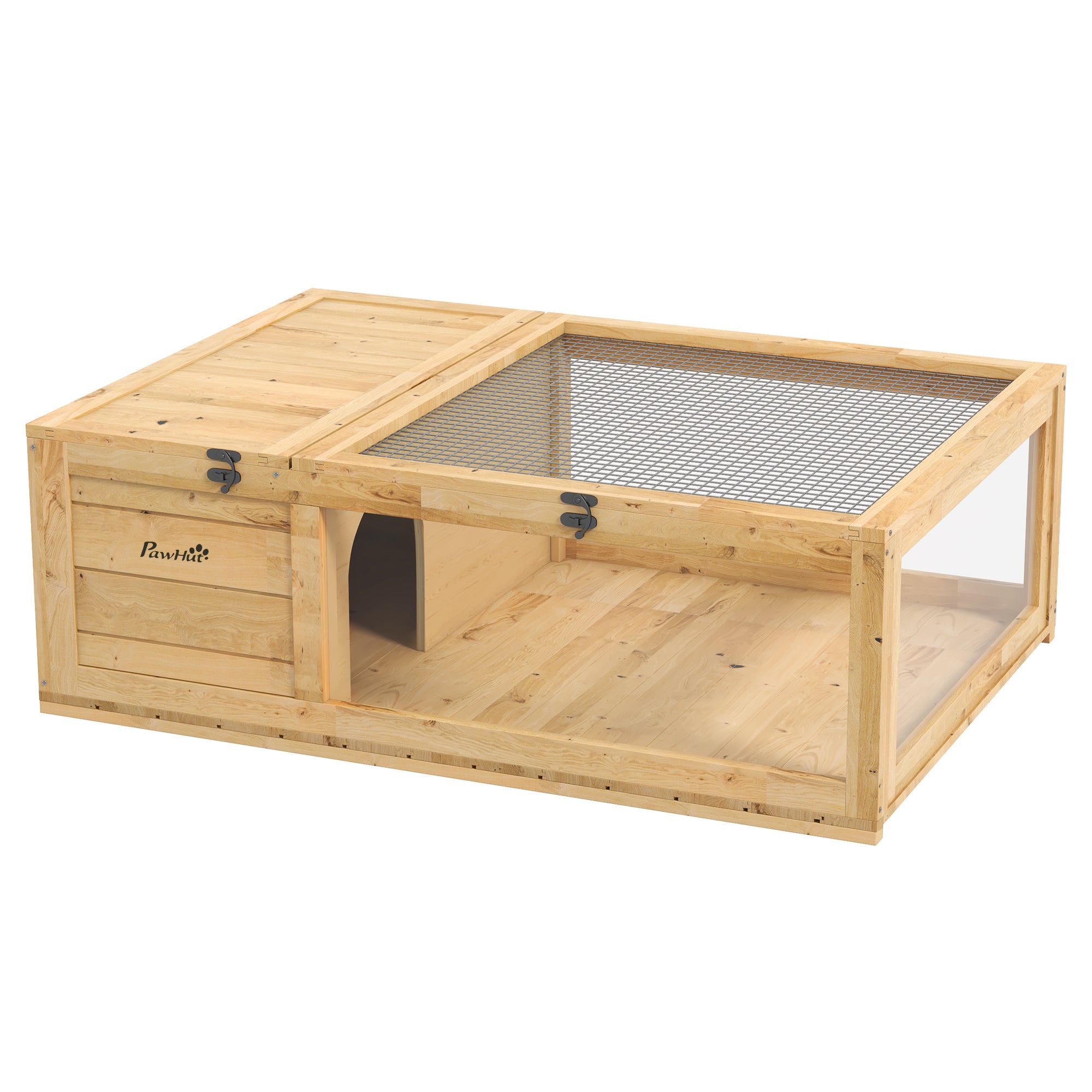 Wood Tortoise House Indoor Outdoor Turtle Habitat Reptile Cage for Lizards, Geckos, 35.8" x 23.8" x 12.6", Yellow