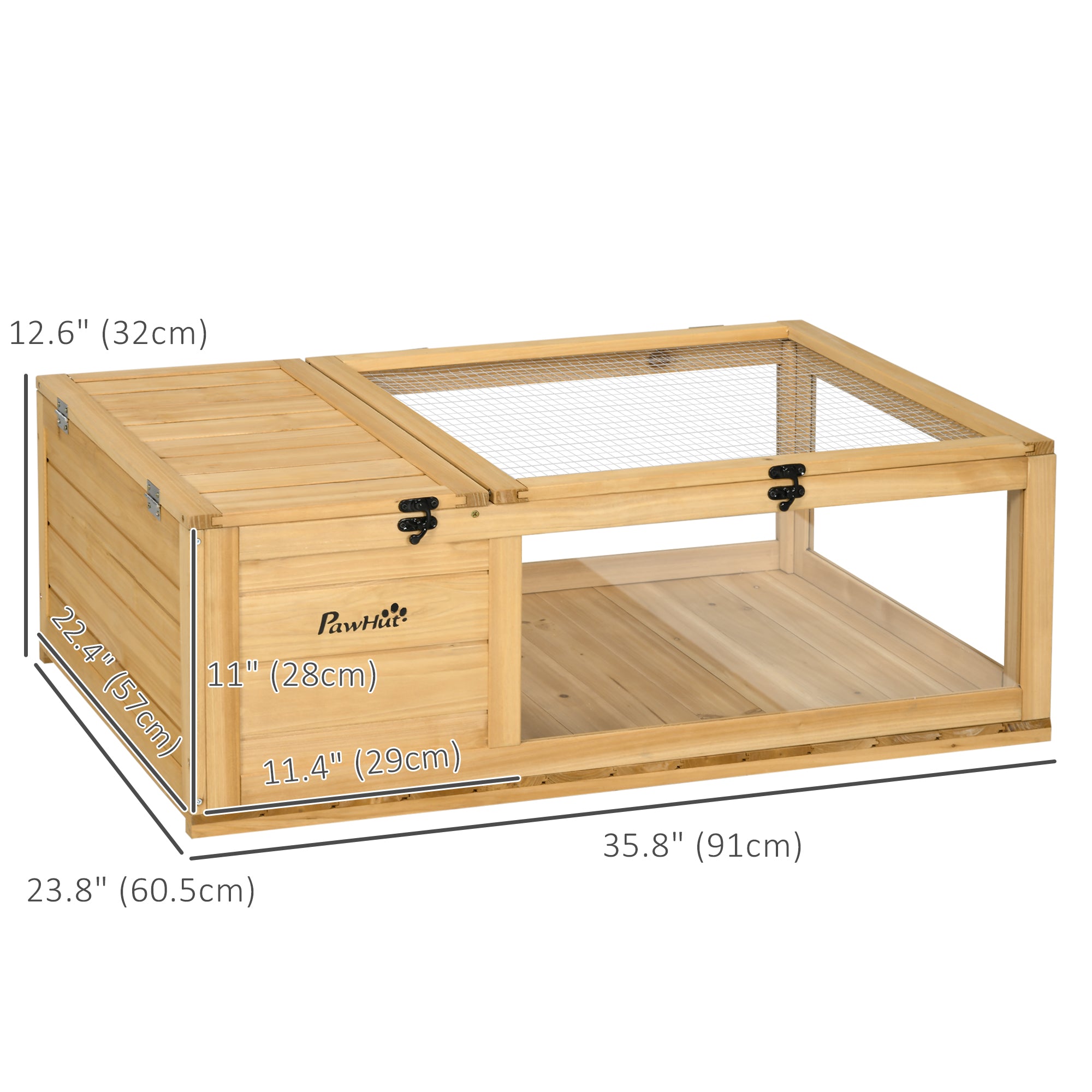 Wood Tortoise House Indoor Outdoor Turtle Habitat Reptile Cage for Lizards, Geckos, 35.8" x 23.8" x 12.6", Yellow