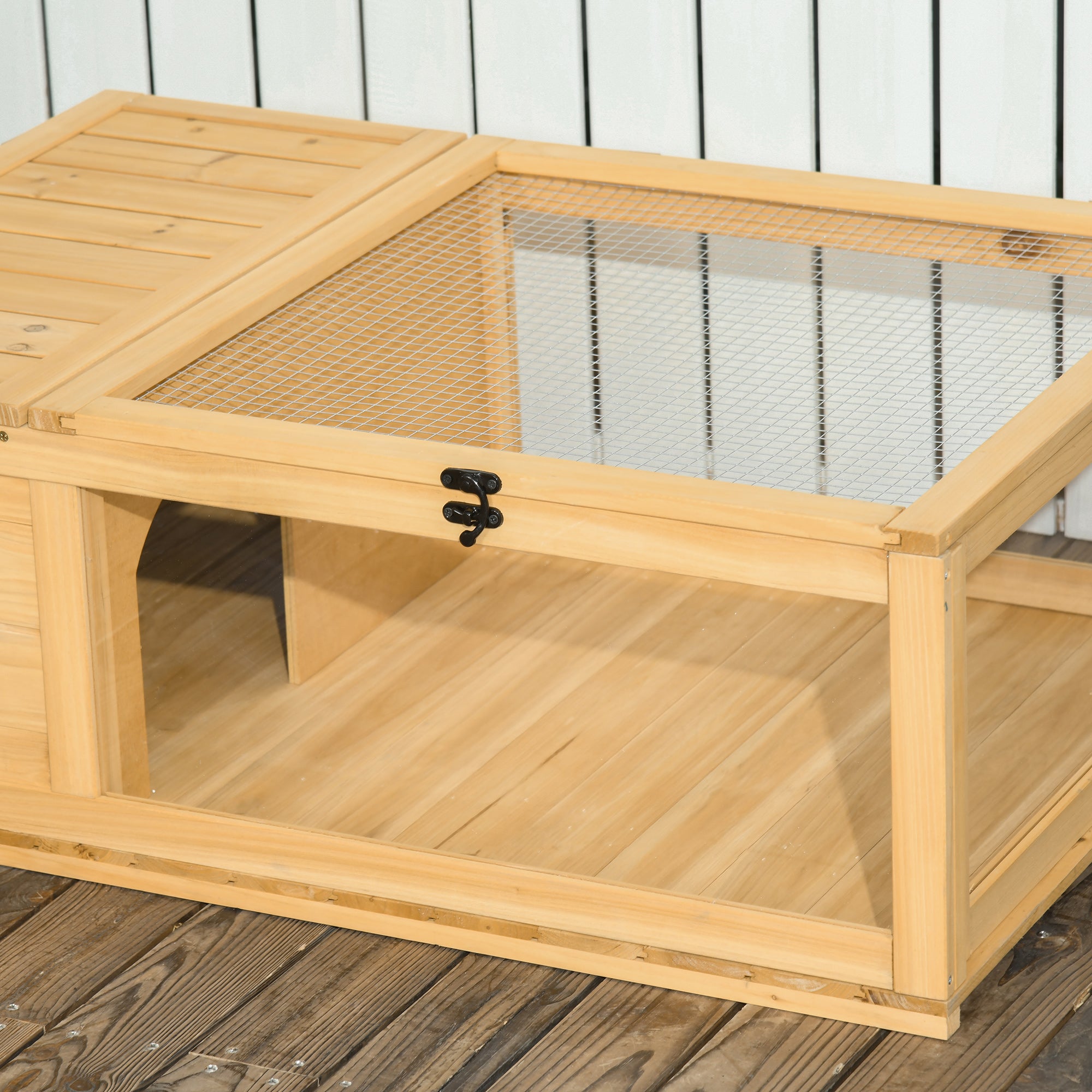 Wood Tortoise House Indoor Outdoor Turtle Habitat Reptile Cage for Lizards, Geckos, 35.8" x 23.8" x 12.6", Yellow