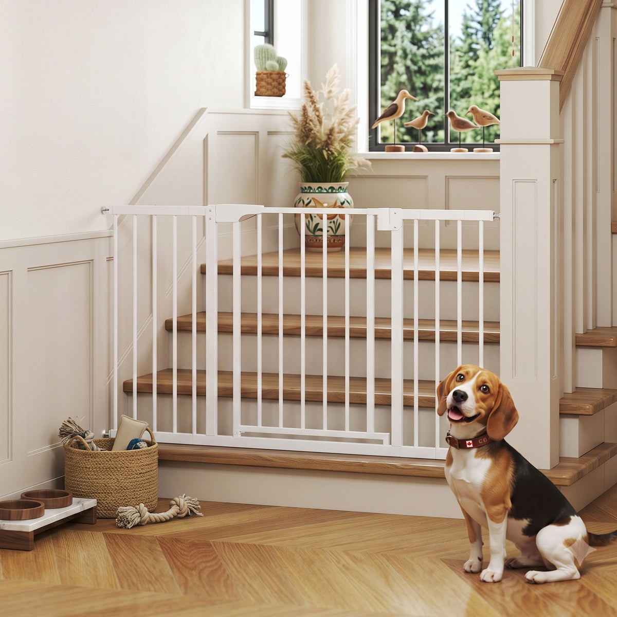 30"-51" Baby Gate, 30"H Pet Gate with 3 Extension Kit, Auto-Close, Two-Way Open, Pressure Mounted for Stair, Doorways and Hallways, Black