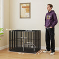 Load image into Gallery viewer, Heavy Duty Dog Crate, Dog Cage with Wheels for Extra Large Breeds, Metal Pet Crate with Removable Tray and 3 Doors for Indoor & Outdoor, 107 x 69 x 81 cm, Black
