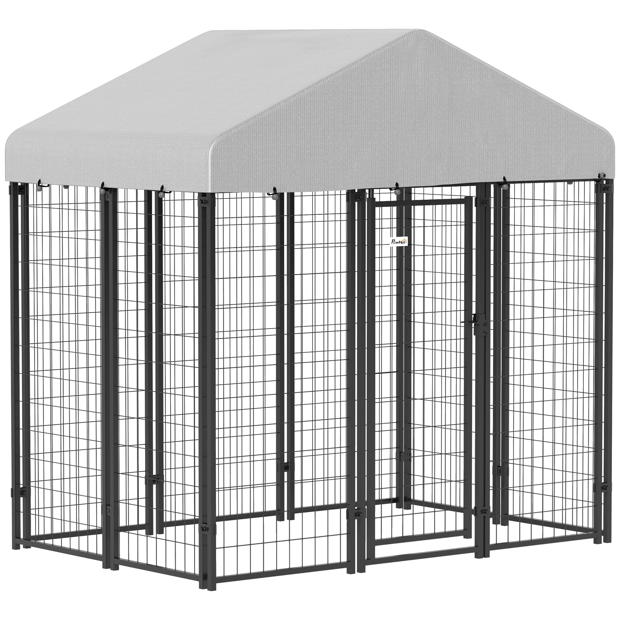 PawHut Outdoor Dog Kennel, 5.9' x 4' x 6' Heavy Duty Welded Wire Dog Playpen Enclosure with Roof, Escape-proof Lock, UV-Resistant & Waterproof Cover, for Medium Dogs, Silver