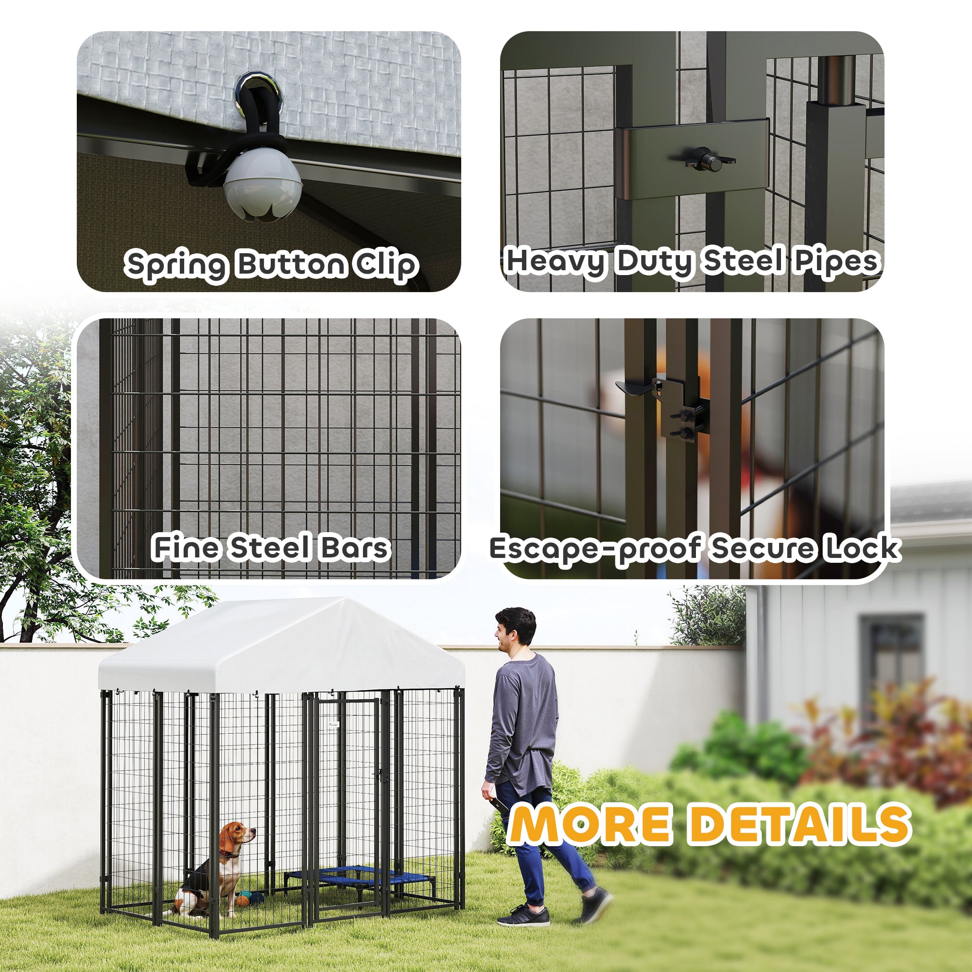 PawHut Outdoor Dog Kennel, 5.9' x 4' x 6' Heavy Duty Welded Wire Dog Playpen Enclosure with Roof, Escape-proof Lock, UV-Resistant & Waterproof Cover, for Medium Dogs, Silver