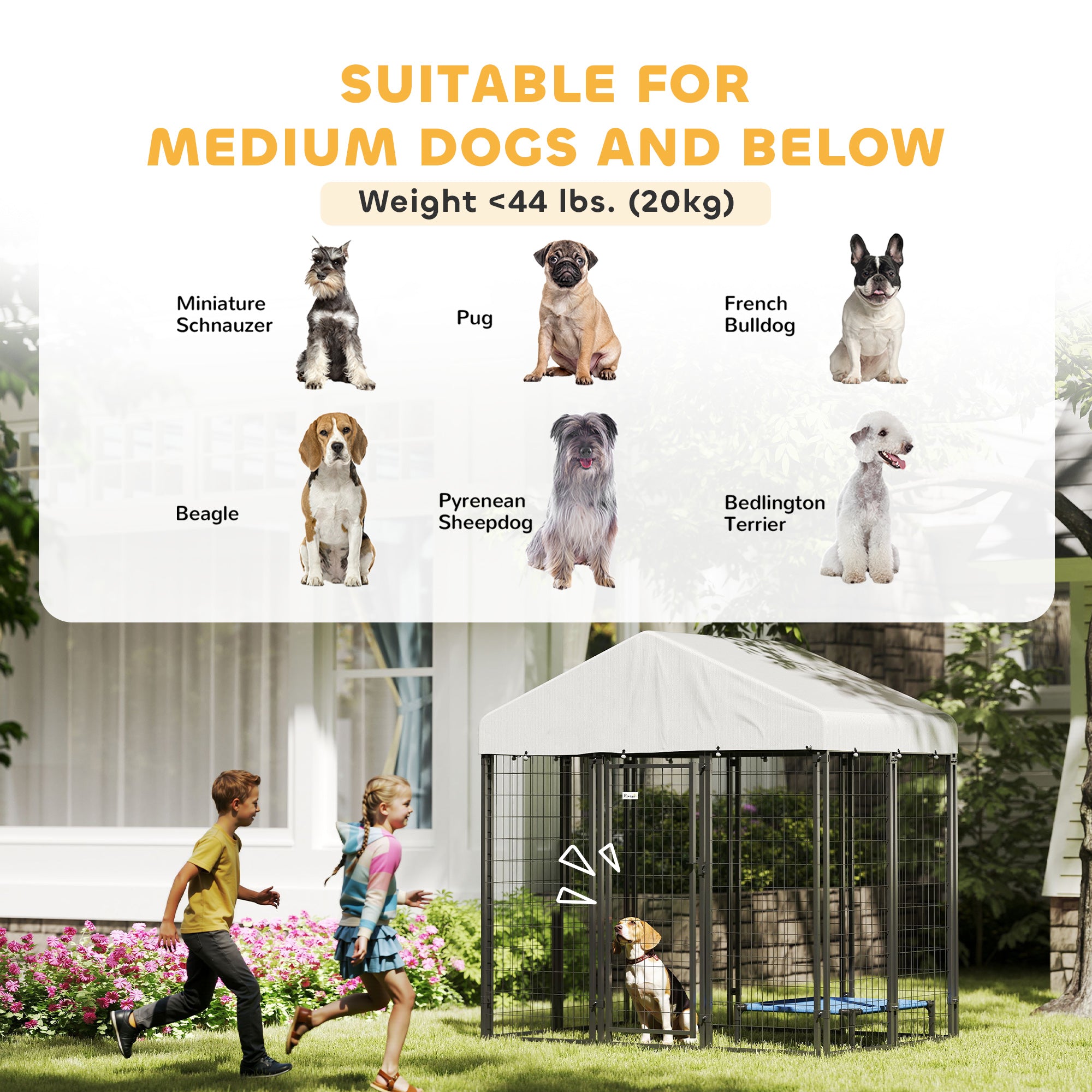 PawHut Outdoor Dog Kennel, 5.9' x 4' x 6' Heavy Duty Welded Wire Dog Playpen Enclosure with Roof, Escape-proof Lock, UV-Resistant & Waterproof Cover, for Medium Dogs, Silver