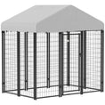 Load image into Gallery viewer, PawHut Outdoor Dog Kennel, 5.9' x 4' x 6' Heavy Duty Welded Wire Dog Playpen Enclosure with Roof, Escape-proof Lock, UV-Resistant & Waterproof Cover, for Medium Dogs, Silver
