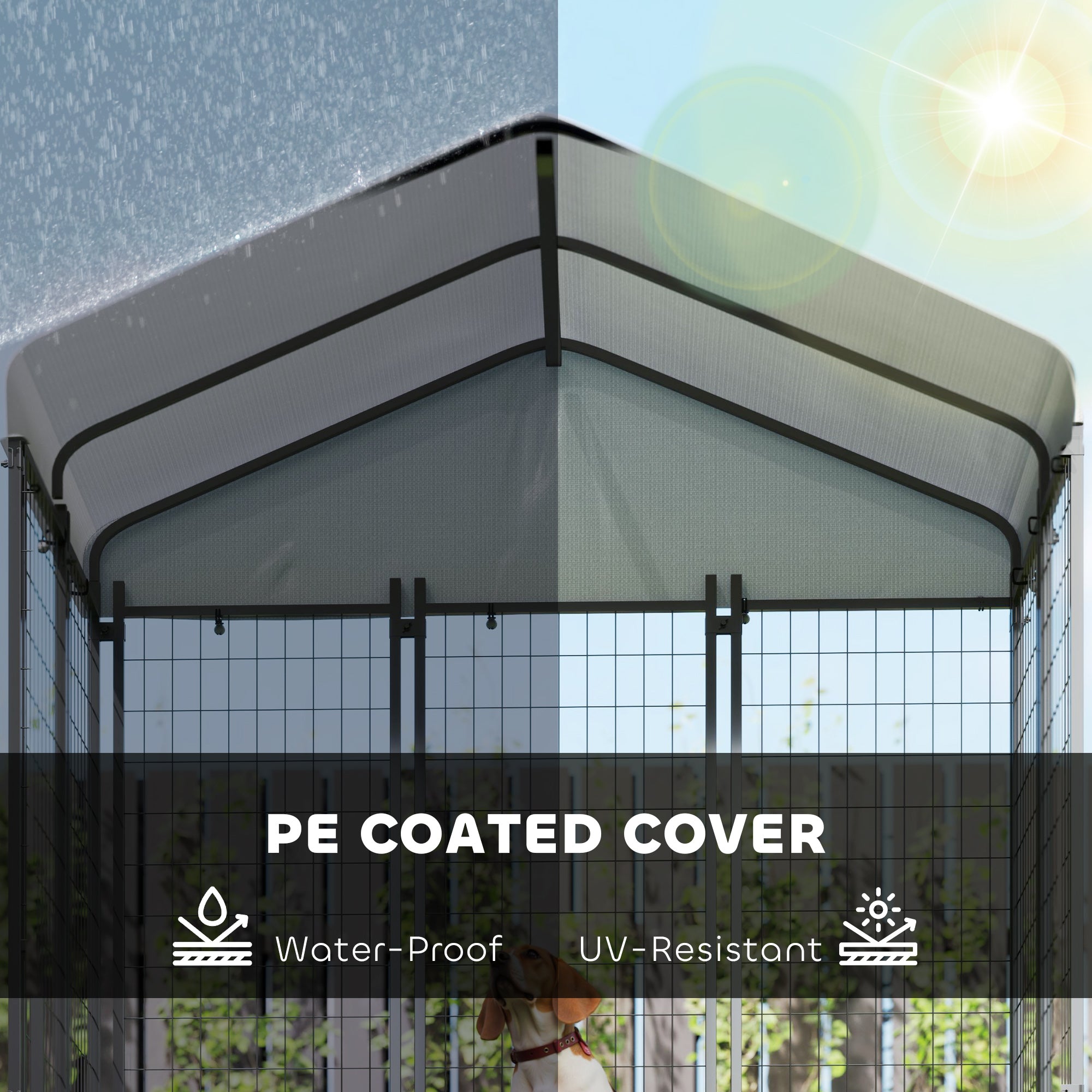 PawHut Outdoor Dog Kennel, 5.9' x 4' x 6' Heavy Duty Welded Wire Dog Playpen Enclosure with Roof, Escape-proof Lock, UV-Resistant & Waterproof Cover, for Medium Dogs, Silver