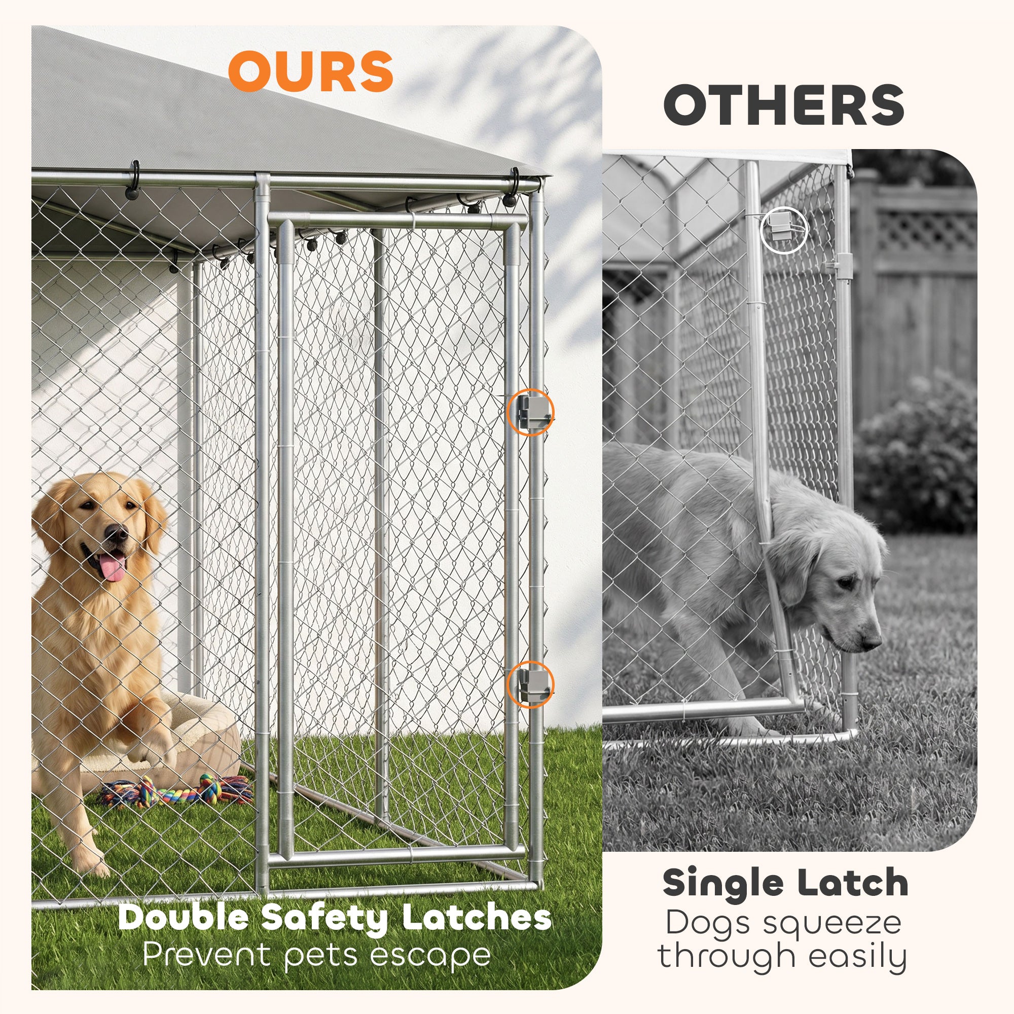 Extra Large Outdoor Dog Kennel Dog Run with Waterproof & UV Resistant Cover, Double Secure Locks, for Small and Medium Sized Dogs, 13.1' x 13.1' x 6.6', Silver
